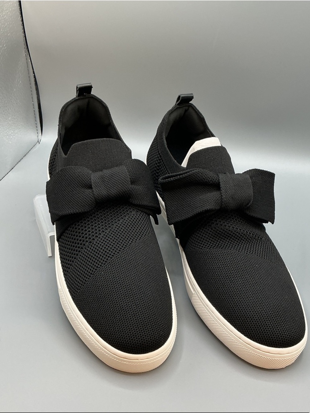 Bandolino Bryce Black Knit Slip-On Sneakers with Bow, NEW, size 12